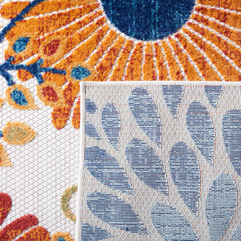 Ebern Designs Kellems Floral Creme / Red Indoor / Outdoor Area Rug